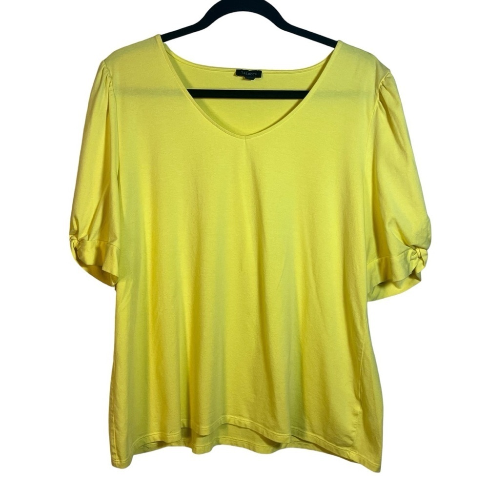 Talbots short sleeve yellow v-neck t-shirt with twist sleeves size XL
